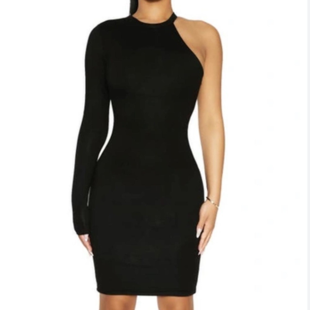 Naked Wardrobe One Sleeve Black Mini Dress Size M
